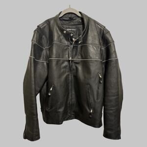 Vintage Men's Y2K Wild Wear Genuine Leather Zip Out Black Moto Biker Jacket XL